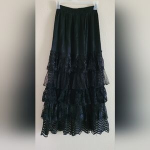 Wahala Black Tiered Lace Maxi Skirt